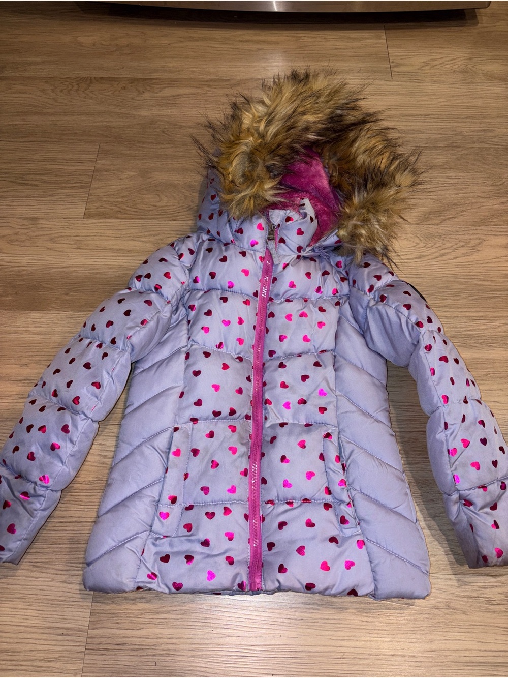 Madden Girl Girls Heart Print Puffer Winter Coat Jacket Size 6/6X